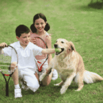 Golden retriver with childern